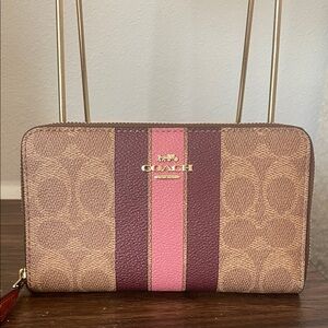 COACH Signature medium Zip Wallet with varsity stripe